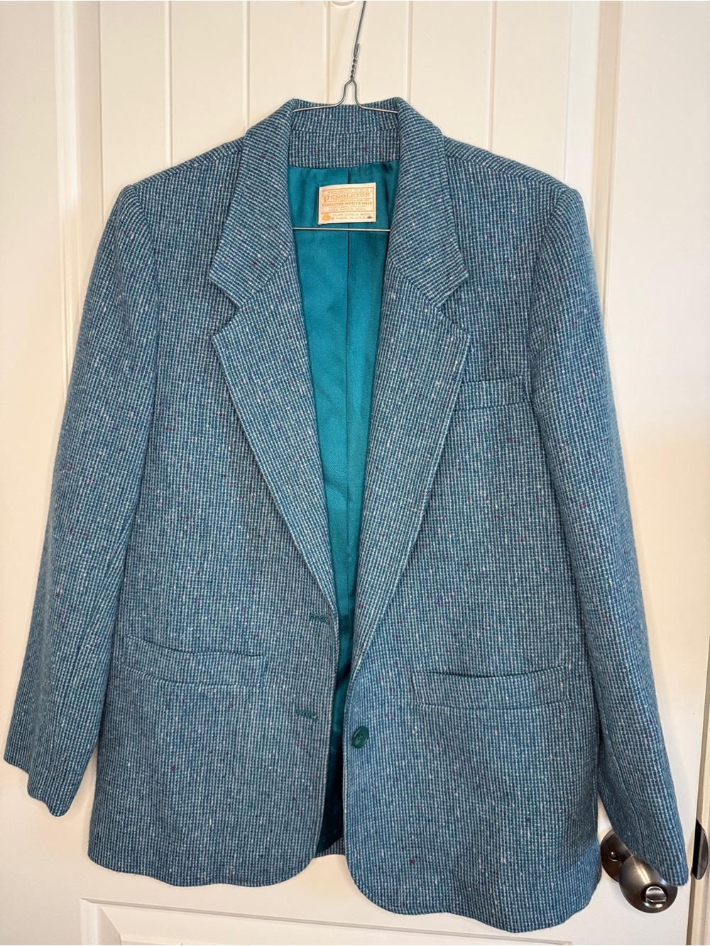 Pendleton Teal Herringbone Wool Blazer